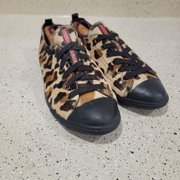 PRADA Linea Rosa Leopard Print Calf Hair Oxford Lace Up Flat 3E4739 39/8 - Picture 3 of 9